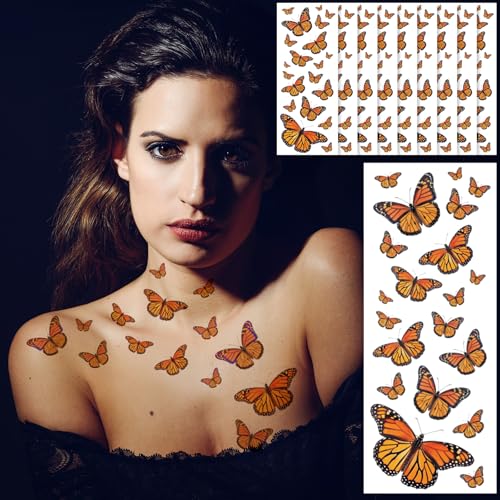 200 Monarch Butterfly Temporary Tattoos, 10 Sheets