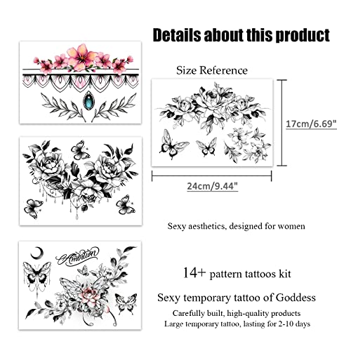 Women's Temporary Tattoo Set - Realistic Flowers & Butterflies