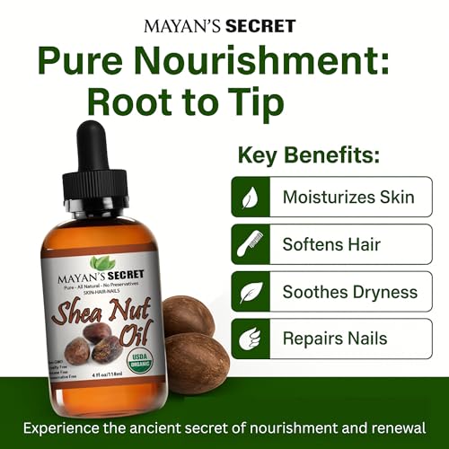 Mayan's Secret Shea Nut Oil USDA Certified Organic Natual Undiluted Cold Pressed for Skin Hair Lips and Nails