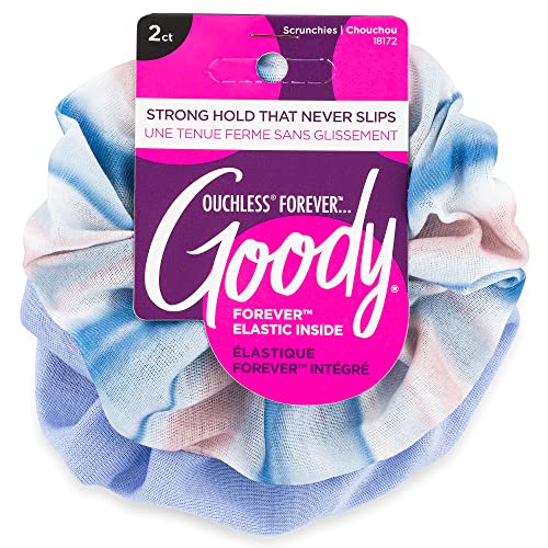 Goody Forever Scrunchies - 2 Count, Blue Stripes - Pain-Free Hair Accessories for Men, Women, Boys & Girls - Style With Ease & Keep Your Hair Secured for All Day Comfort - For All Hair Types