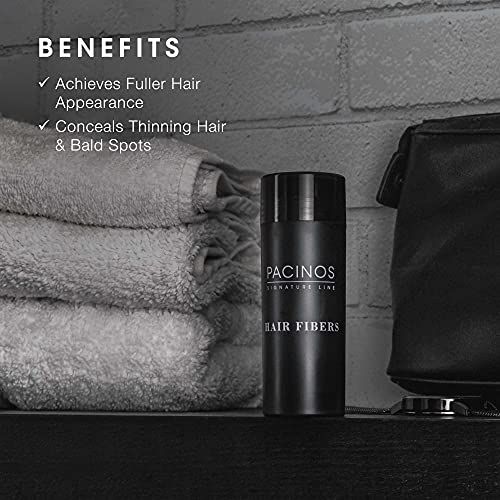 Pacinos Hair Fibers (Black) - Thickening Fibers Achieve Fuller Appearance by Concealing Thinning Hair & Bald Spots, Includes Applicator Pump Nozzle