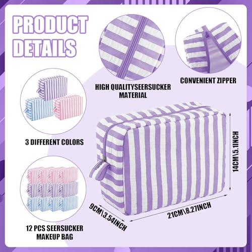 Tallew 6-Pack Seersucker Makeup Bags - Travel Toiletry Organizer