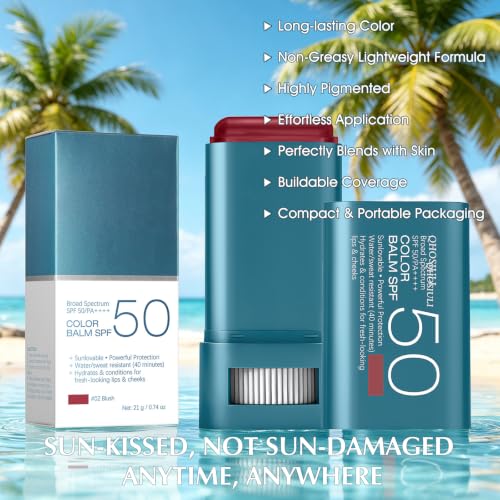QHOSIULI SPF50 Color Balm - 3-in-1 Creamy Blush & Lip Tint