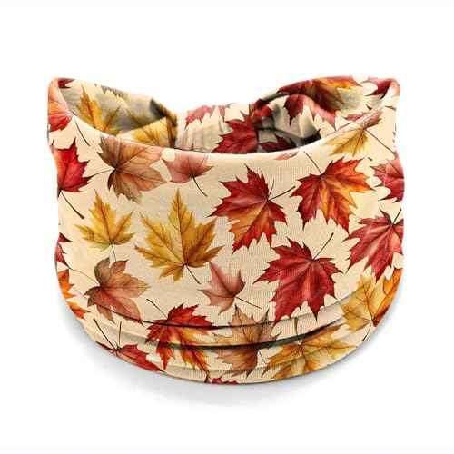 4 Pack Autumn Maple Leaf Headbands for Women, Thanksgiving Wide Stretchy Yoga Workout Hair Bands, Soft Non-Slip Fall Turban Headwraps for Running Makeup Everyday Use