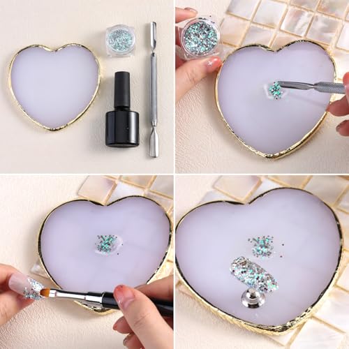 Heart Shaped Resin Nail Art Palettes - Set of 2 with Gold Edges