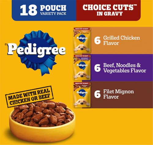 PEDIGREE CHOICE CUTS in Gravy Adult Soft Wet Meaty Dog Food Variety Pack, (18) 3.5 oz. Pouches