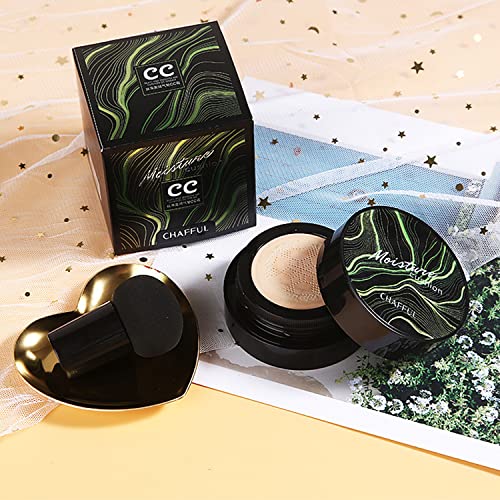 Mushroom Head Air Cushion CC Cream Nature Foundation,Moisturizing BB Cream Makeup Long Lasting Matte Concealer,Bright Makeup Base Long Lasting with Mushroom Makeup Sponge(#03 Warm Nude)