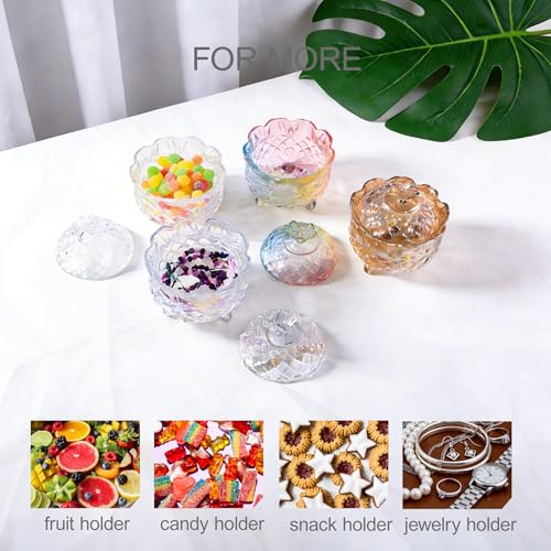 Body Powder Puff and Container set, 3.94" Small Crystal Glass Storage Jars with Dustproof Lid for Loose Powder with Soft Washable Reusable Fluffy Plush Puff (Butterfly-Amber)