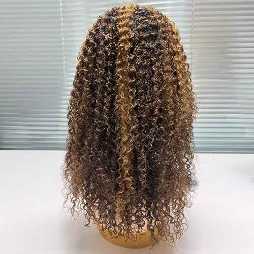 XSY Highlight Ombre kinky Curly Headband Wig Human Hair 20 Inch Headband Wigs For Women Human Hair Glueless None Lace Front Curly Wave Wigs Brazilian Virgin Hair Wear And Go Glueless Wig 150% Density