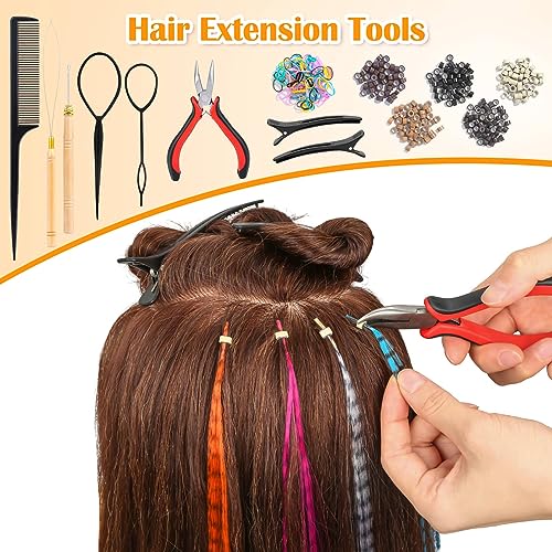 65 Pcs Hair Feather Extensions Kit with Tools - 13 Colors