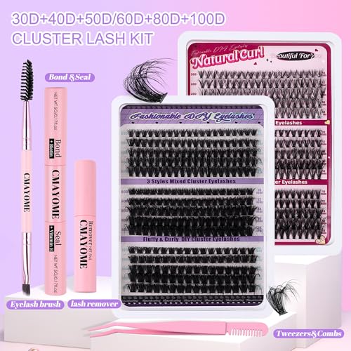 280 Pcs DIY Eyelash Clusters,10-18 mm Cluster Eyelash Kit Thick Eyelash Extension Kit with Lash Bond and Seal Lash Tweezers Individual Lashes For Beginners (Pink)