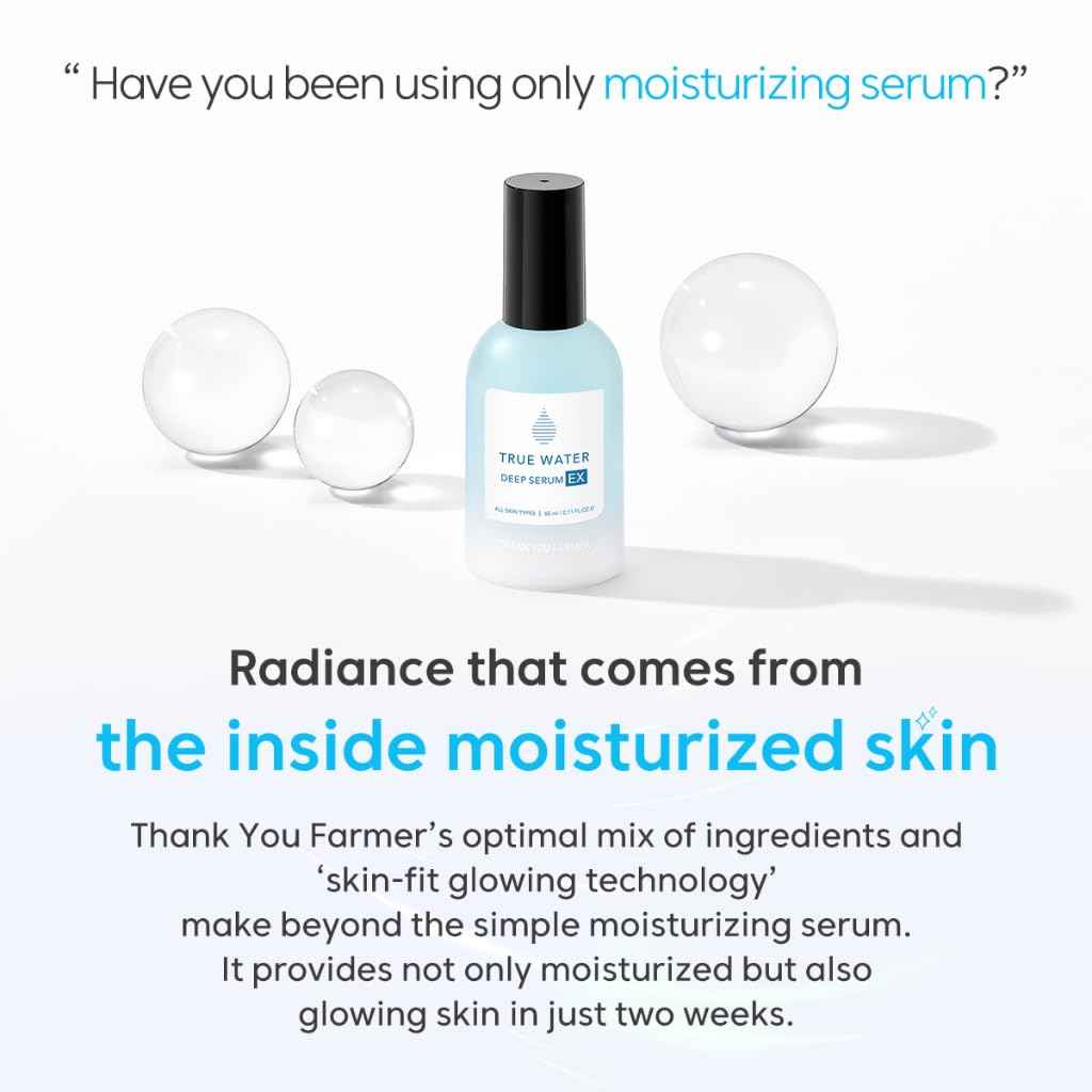 THANKYOU FARMER True Water Deep Serum EX 2.11 Fl Oz (60ml) - Korean Hyaluronic Acid Serum for Face, Phyto Mucin Essence, Hydrating Serum, Korean Serum, Dermatologist-tested
