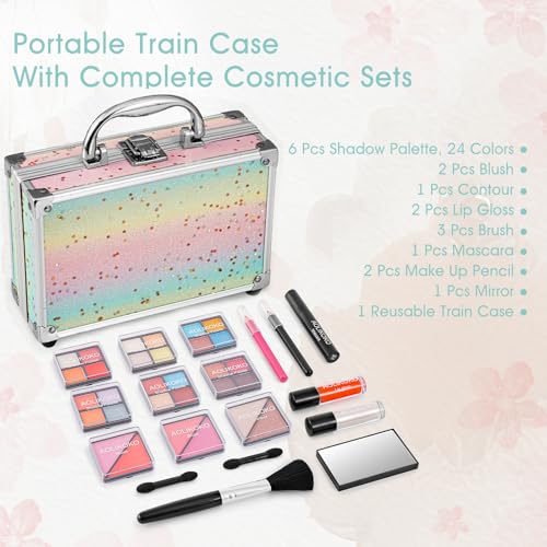 AOLIKOKO All-in-One Makeup Kit with Train Case & Brushes