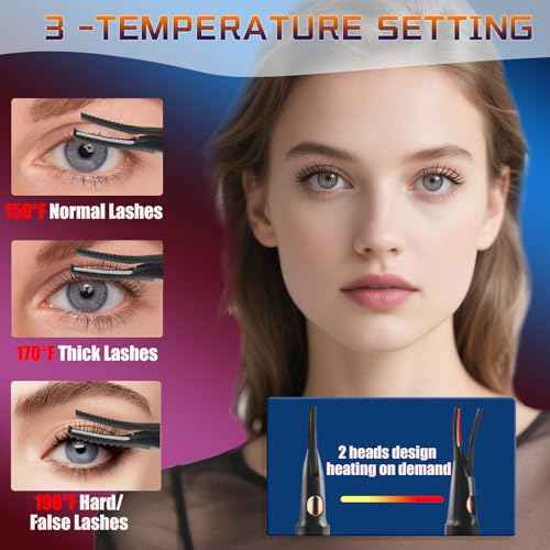 Heated Eyelash Curlers - 2 in 1 Clip- Type Electric lash Curler Best Seller 5S Heating Eyelash Curler LED Display 3 Temp Settings for Makeup Tools USB Rechargeable Natural Curling-Black