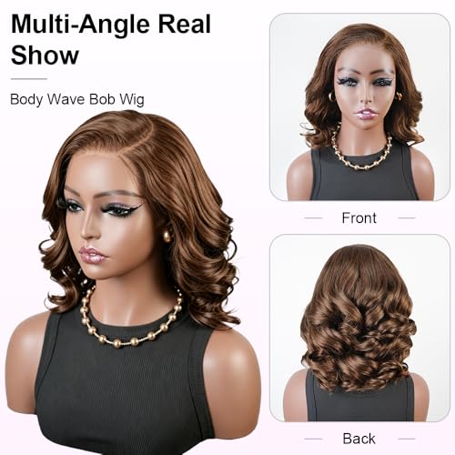 Body Wave Bob Wig Human Hair 12 Inch Glueless Lace Front