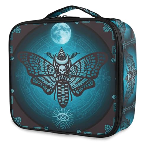 MNSRUU Travel Makeup Bag, Skull Makeup Bag Organizer Goth Butterfly Cosmetic Bag for Women Travel Toiletry Bag with Adjustable Dividers