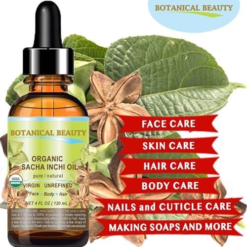 Botanical Beauty Organic SACHA INCHI OIL 100% Natural Pure Undiluted Virgin Unrefined Cold Pressed Carrier Certified Organic Oil For Face, Skin, Hair, Lip, Nails, Rich in Vitamin E (1 Fl Oz 30 ml)