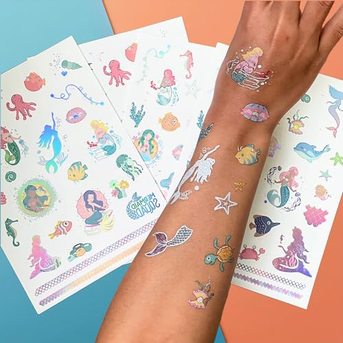 PapaKit Mermaid Temporary Tattoos - 54 Styles, 4 Sheets, Metallic Foil