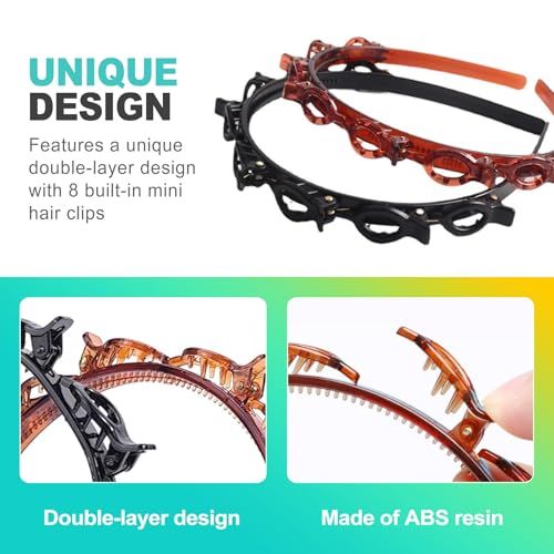 2-Piece Clip Headband Set for Easy DIY Hairstyles - Black & Brown