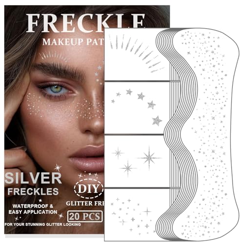 Silver Glitter Freckles Face Tattoos - 20Pc Waterproof Set