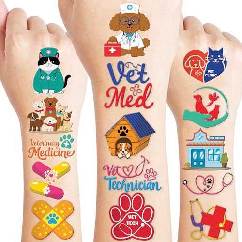 96 PCS Pre-Cut Vet Med Temporary Tattoos for Kids