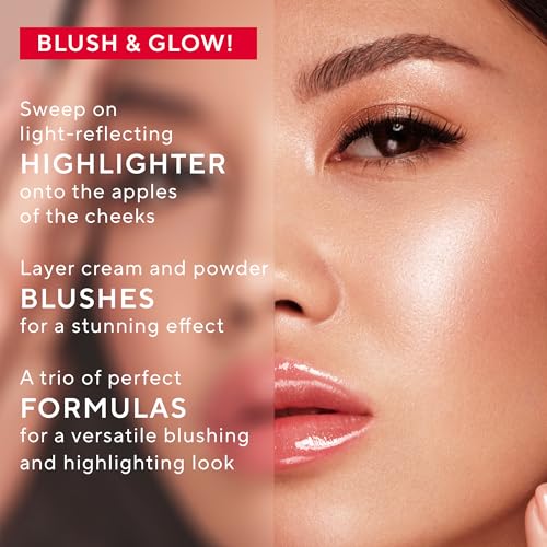 MIRABELLA - Spellbound Pro Face Trio Powder and Cream Blush Palette with Powder Highlighter & Cream Blush, Lightweight Buildable 3-in-1 Highlighters Makeup for a Sculpted Look, All Skin Types