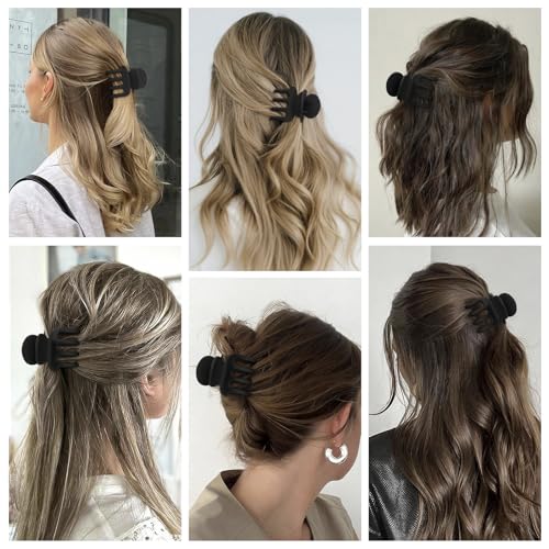 Small Claw Clips for Thin Hair - 6 Pack Black Matte