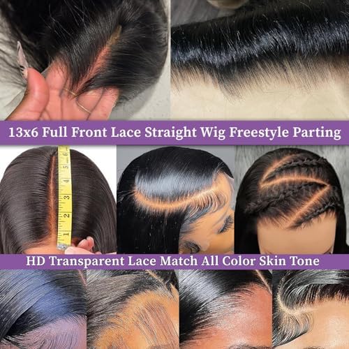 VIPbeauty 34 Inch Straight Human Hair Wigs 13x4 Lace Front Pre Bleached Tiny Knots Virgin Hair Natural Color