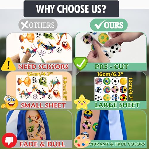 96PCS Soccer Temporary Tattoos for Kids - Party Favors