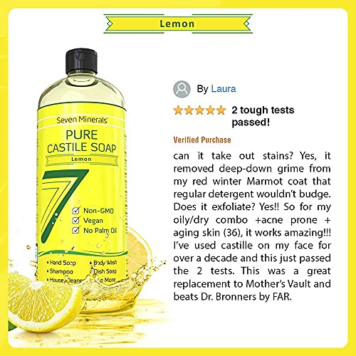 Seven Minerals EWG Verified Unscented Castile Soap (1 Gallon) & Pure Lemon Castile Soap (33.8 fl oz)