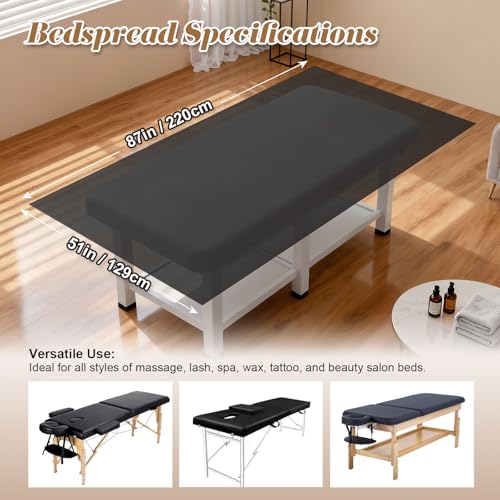 87"x51" Massage Table Sheets, Waterproof PVC Massage Table Cover, Reusable Wax Mat Pad Oilproof Lash Bed Cover, Massage Bed Cover Waxing Mat for Beauty Salon, SPA, Lash Extension, Tattoo (Black 2pcs)