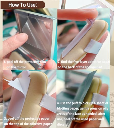 Blotting Papers with Mirror & Puff - 100 Bamboo Charcoal Sheets
