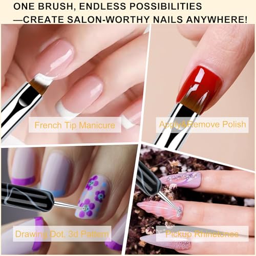 JFIYUOMCI Marble Black French Nail Brush Set 10#,12#,14#,16# Dual-Function Manicure Tools