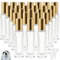 Gold 25 Pcs 10ml Square Glass Essential Oil Roller Bottles Set with Stainless Steel Balls