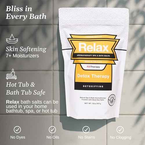Relax Spa & Bath, Epsom & Dead Sea Salts, Aromatherapy Bath Salts for Hot Tub, Bath, or Spa, Infused with Magnesium, 32 oz Each, 7 Pack RX Therapy