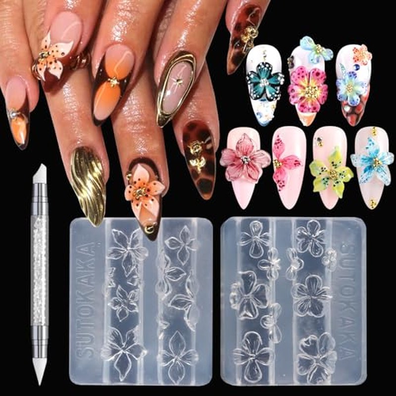 3D Flower Nail Art Silicone Mold Kit with Sculpture Pen