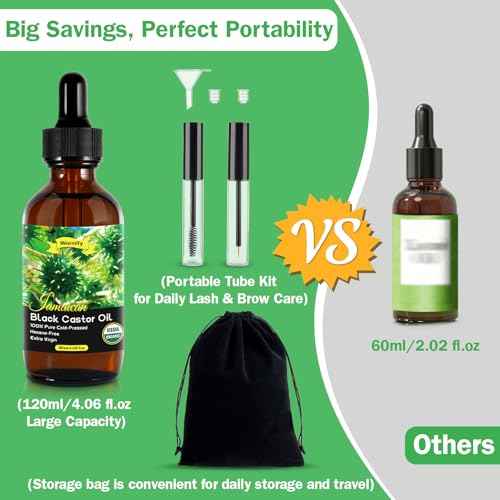 Jamaican Black Castor Oil - Organic Cold Pressed Black Castor Oil in Unrefined Glass Bottles for Hair Growth, Eyebrow Nourishment, Skin Care,and Belly Fat