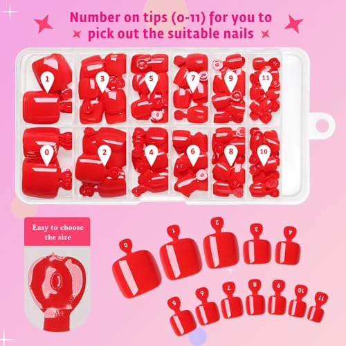 AddFavor Tomato Red Press On Toenails - 144pcs Full Cover Fake Nails for Women