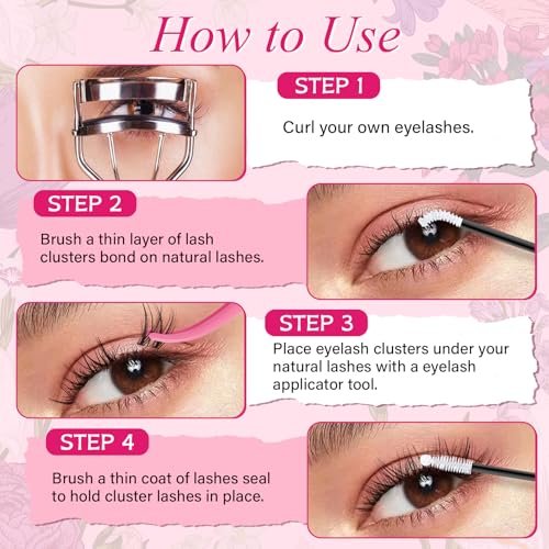 PROLASHBEAUTY Natural Lash Clusters Kit Wispy Lash Clusters Invisible Band with Clear Lash Bond and Seal Lash Tweezer Lash Remover Eyelash Clusters Kit Waterproof Easy to Apply (Solia,8-16mix)