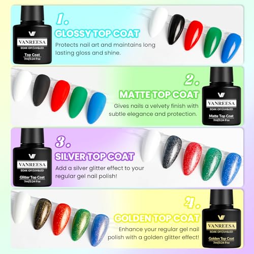 VANREESA 60 Pcs Gel Nail Polish Set - 55 Colors, Base & 4 Top Coats