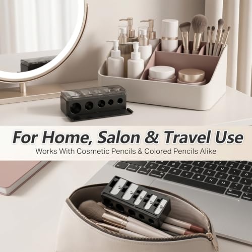 5-Hole Makeup Pencil Sharpener with Lid for Eyeliner, Lip & Brow Pencils