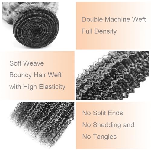 Jerry Curly Wave Bundles P1B/Grey Human Hair Bundles 10 12 14 Inch Human Hair 3 Bundles Unprocessed Brazilian Virgin Quick Weave Human Hair Extensions For Black Women