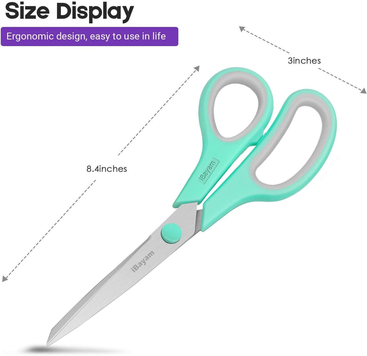 iBayam 8 '' Multipurpose Heavy Duty Scissors Bulk 36-Pack, 2.5mm Thickness Ultra Sharp Blade Shears with Comfort-Grip Handles for Household School Office Supplies, Right/Left Hand Tools