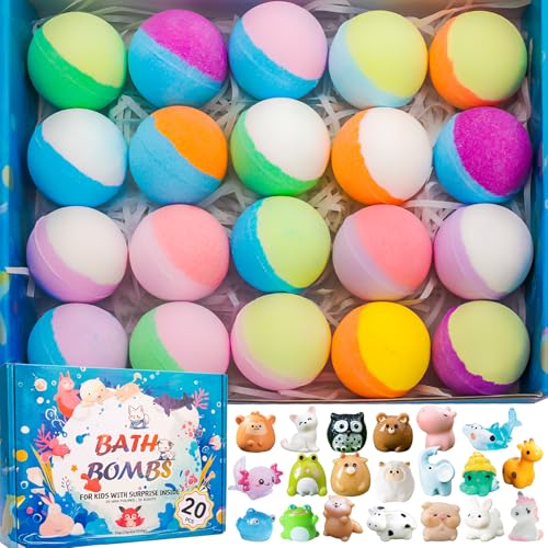 20 Pack Kids Bath Bombs with Surprise Animal Toys - Fun Bubble Bath Set