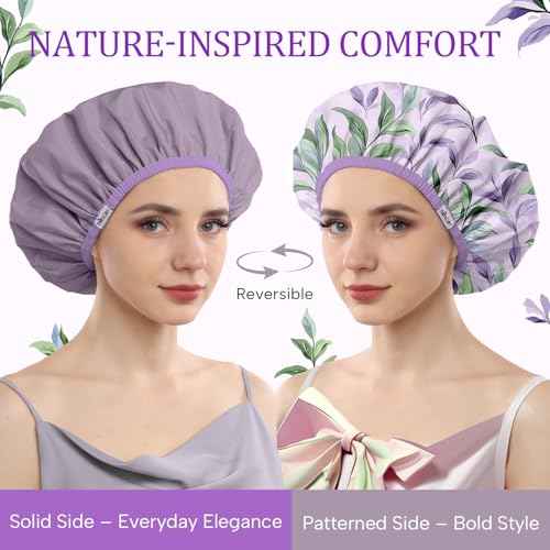 Years calm Shower Caps for Women Reusable Waterproof ? Double Layer Elastic Cap with Tropical Botanical Print Shower Cap for Shower, Spa, Travel, Bath & Daily Hair Protection