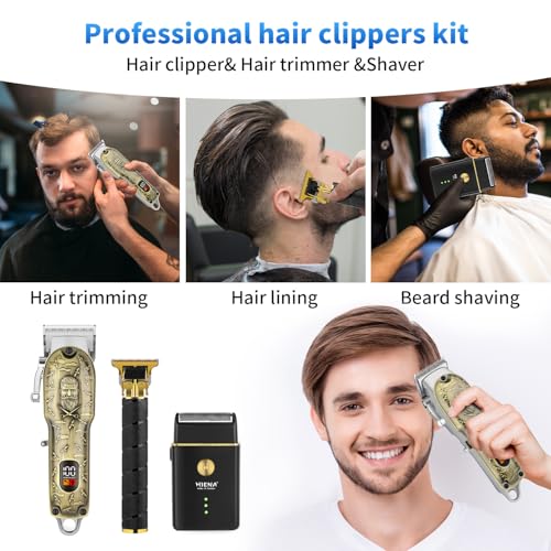HIENA PRO Barber Clipper Set & Trimmer Kit for Men, Professional Electric Foil Shaver and Beard Trimmers, Men's Facial Grooming Tool, USB Charging, Perfect Gifts for Men
