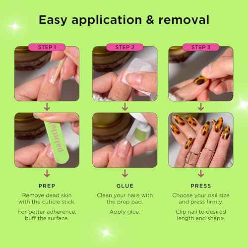 PaintLab Press-On Nails Manicure Kit, Tortoise Chic, 30-Piece Set, Long-Lasting Fake Nails with Glue, File, Prep Pad & Cuticle Stick