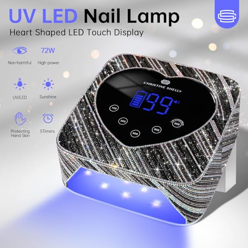 UV LED Nail Lamp 72W Rechargeable Sparkly Nail Dryer Gel Polish Light with 5 Timer Setting Professional Quick Dry Curing Lamp with Display Auto Sensor for Salon & Home, Zebra Diamond