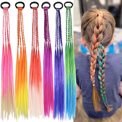 Colored Hair Extensions for Kids,Braided Ponytail Extension,Hair Accessories for Girls,colored hair braids extensions,6pcs Crazy Hair Day Accessories hair tie with (6PCS Colorful Braids)