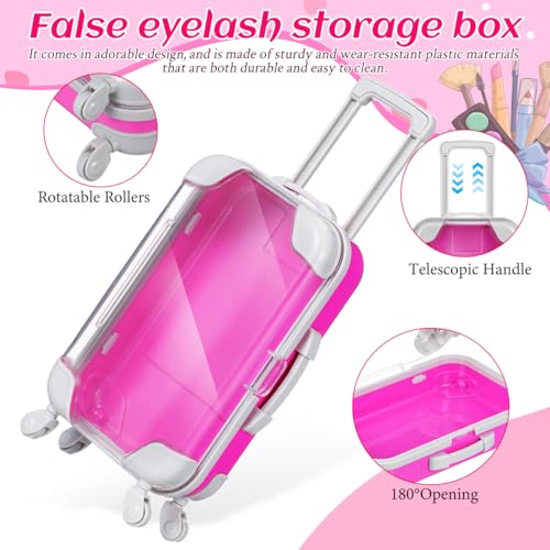 VOSAREA 4PCS False Eyelashes Boxes Mini Plastic Travel Makeup Suitcases Simulation Trolley Makeup Cases Mini Luggage Empty Lash Containers for Women Girls